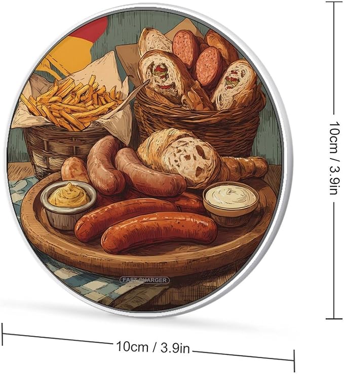 German Sausages French Fries Phone Charger Magnetic Charging Pad Anti-Slip with USB Cable