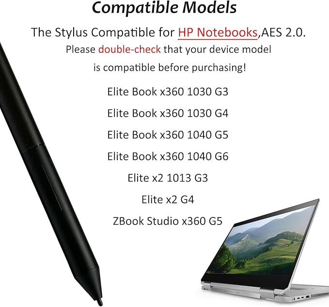 Rechargeable Active Pen G3 for HP Rechargeable Active Pen G3 Stylus Compatible with HP EliteBook x360 1030 G3/G4 EliteBook x360 1040 G5/G6 ZBook Studio x360 G5(Black)