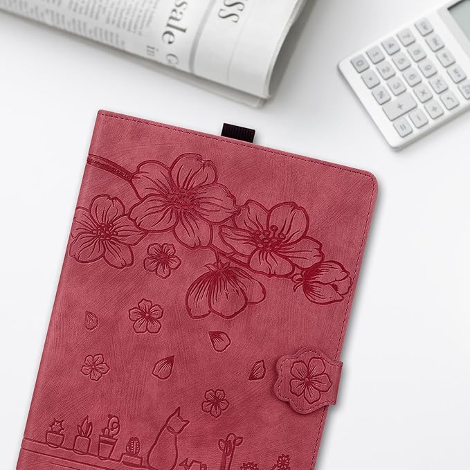 Dteck Case for All-New Amazon Kindle Fire HD 10 &amp 10 Plus Tablet (13th/11th Generation 2023/2021 Release) 10.1 Premium PU Leather Embossed Flower Folio Stand Case Cover with Pencil HolderWineR