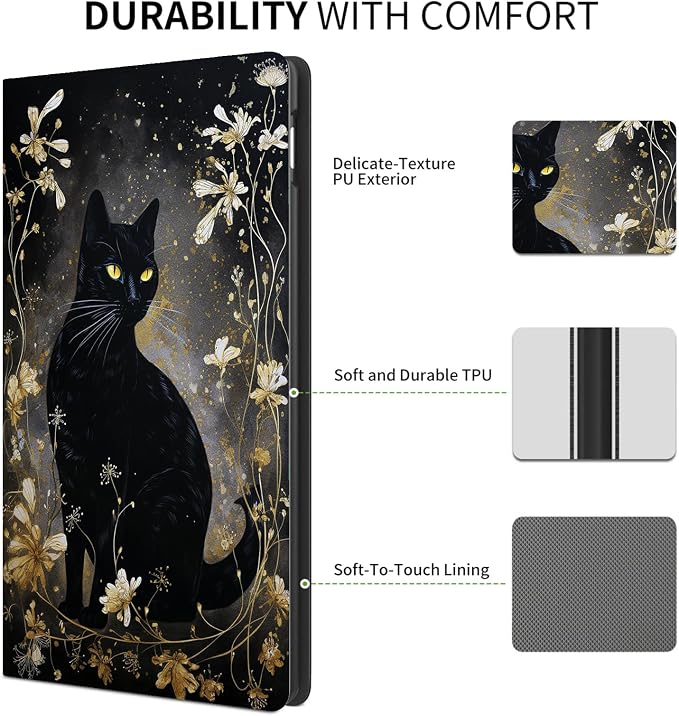 Black Cat with Gold Floral