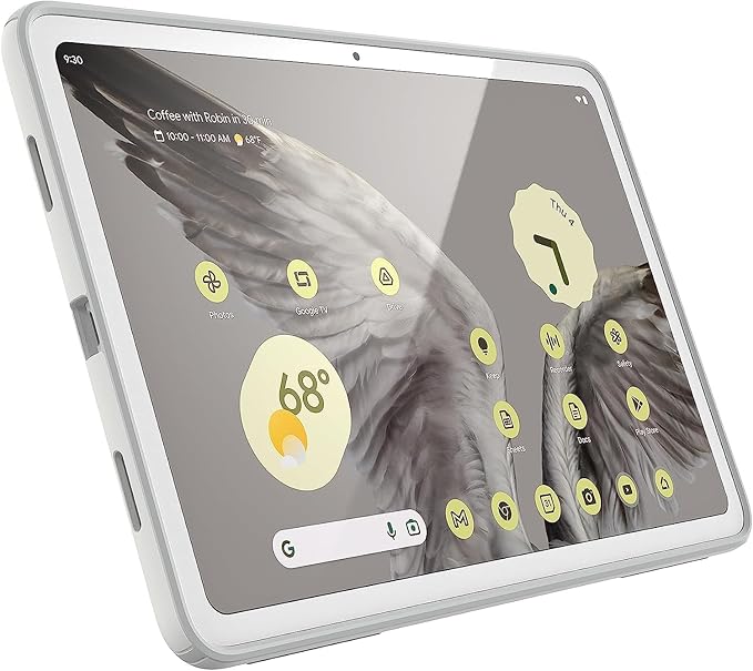 Speck Google Pixel Tablet 2023 Case and Stand - Full Back Thin Scratch Resistant Drop Protection &amp Adjustable Kickstand - Works with Google Pixel Charging Speaker Dock - White &amp Silver Stan