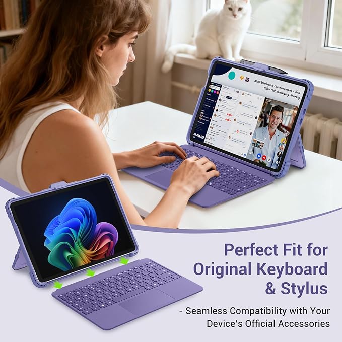 CoBak Rugged Case for Microsoft Surface Pro 12 2025 Shockproof Protective Cover with Hand Strap Multi-Angle Kickstand Built-in Stylus Holder Compatible with Type Cover Keyboard Clear Violet