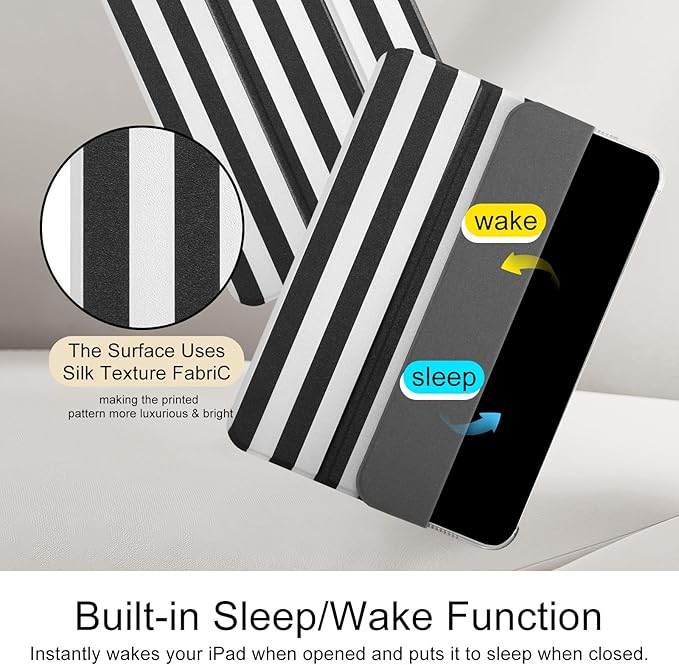 case for ipad 11th Generation11 Inch 2025 (A16 Chip) &amp 10th Gen 10.9 Inch 2022 - Slim Scratch-Resistant Hard PC Translucent Back Shell Smart Cover Wake/Sleep FunctionBlack Stripes