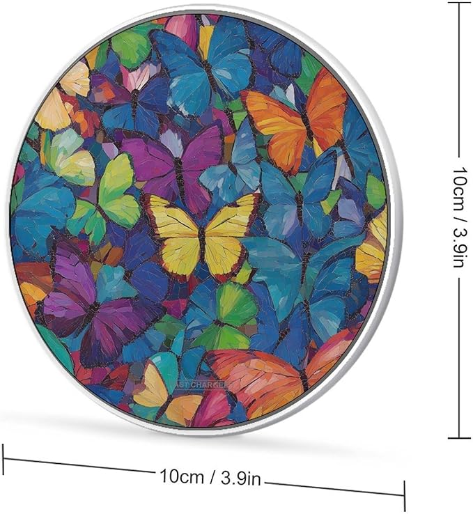 Multicolored Butterflies Phone Charger Magnetic Charging Pad Anti-Slip with USB Cable
