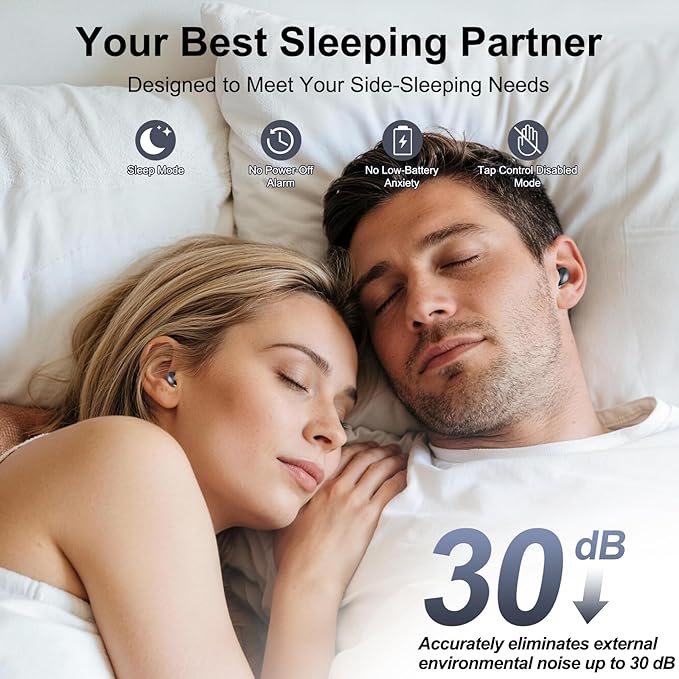 Sleep Earbuds Bluetooth 6.0 in Ear 2026 Mini Sleep Headphones with Sleep Monitor and APP Small Earplugs for Side Sleepers 48H Playtime Sleep Earphones with Sleep Mode Deep Black