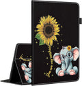Case for Amazon Fire HD 10 Tablet (9th/7th/5th Generation2019/2017/2015 Release) Multi-Angle Smart Stand Cover Auto Sleep/Wake for Fire 10.1 InchCute Elephant and Sunflower