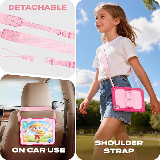 HXCASEAC Kids Case for iPad A16 11th/10th Generation Full Body Protective Design | Foldable Stand | Screen Protector | Pencil Holder Durable for iPad 11th Gen 11 inch / 10th Gen 10.9 inchHot Pink