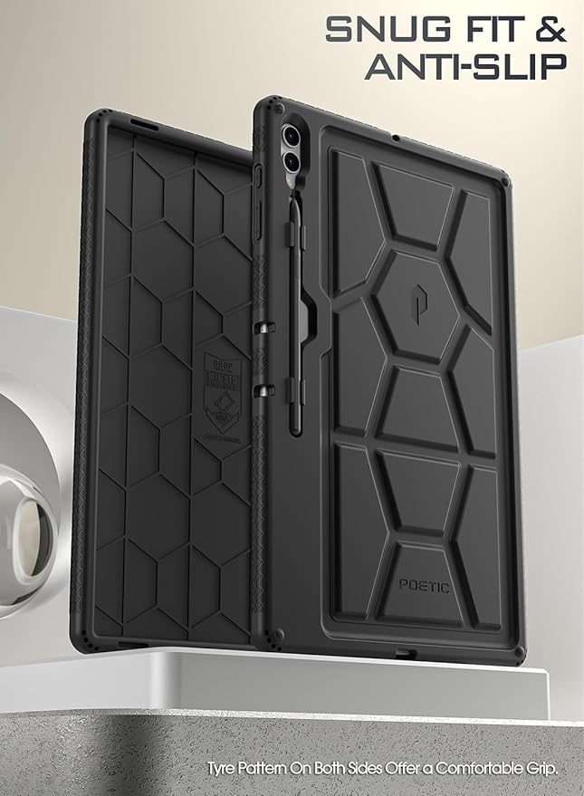 Poetic TurtleSkin Case for Samsung Galaxy Tab S10 Ultra (2024 Release) / S9 Ultra (2023 Release) 14.6 inch Case with S Pen Holder Heavy Duty Shockproof Kids Friendly Protective Silicone Cover Black