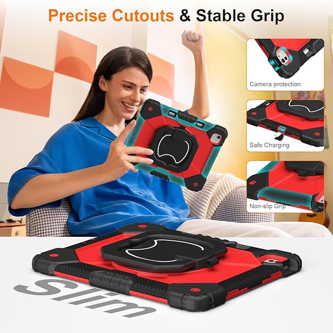 Case for iPad Pro 13 Inch M5 2025 / M4 2024 Auorld for iPad Pro 13 Inch M5 2025 with Screen Protector 360 Degree Rotating Stand Shoulder Strap Pencil Holder Black Red