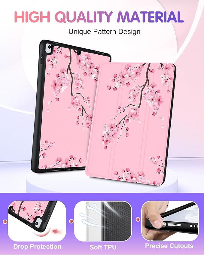 3-for iPad 9/8/7th-Pink Flower