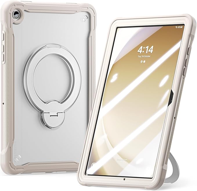 Lunivop Compatible with Samsung Galaxy Tab A9 Plus Case 11 Inch with 360° Rotating Aluminium Stan Stand Built-in 9H+ Hardness Screen Protector Military - Grade Tablet Cover for A9+ Plus Khaki