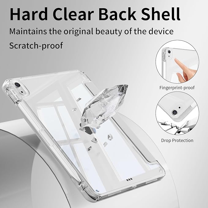 for iPad (A16) 11th Generation Case 11 Inch 2025 for iPad 10th Generation Case 10.9 Inch with Pencil Holder Slim Light Tri-fold Cover &amp Hard PC Clear Back Shell Auto Sleep/Wake Gray
