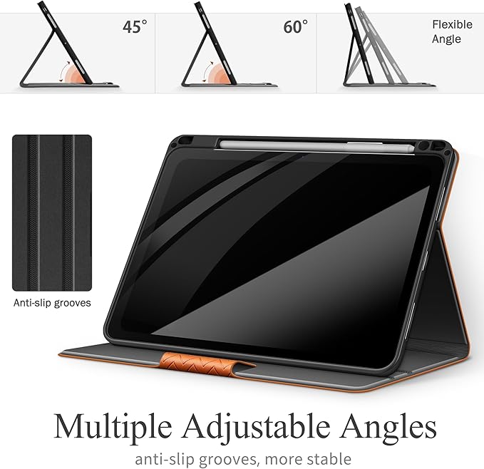 auaua Case for iPad Pro 11 Inch (M5/M4) 2025/2024 PU Leather Case with Pencil Holder Supports Pencil Pro and Pencil(USB-C) Adjustable Angles Auto Sleep/Wake (Brown)
