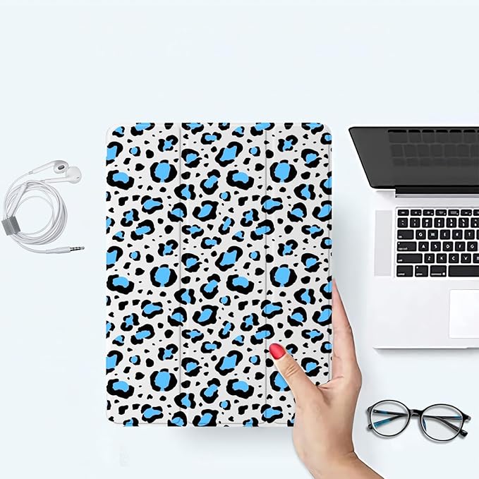 Coquette Leopard Print Case for iPad 9th/8th/7th Generation 10.2 (2021/2020/2019 Release) Unique Blue Cheetah CasePencil Holder &amp Clear Soft TPU Back &amp Trifold Stand Cover for Women