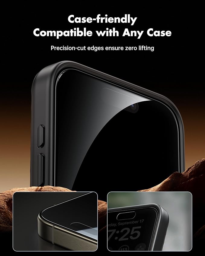 UNBREAKcable Privacy Screen Protector for iPhone 15 Pro (6.1) 25° Anti-Spy Tempered Glass Easy Install Alignment Frame Case-Friendly 9H Hardness Anti-Fingerprint 3-Pack