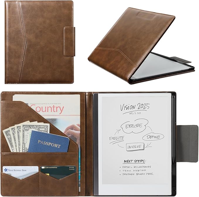 CoBak Premium PU Leather Case for 10.3 Remarkable 2 Tablet (2020) - Folder Design Slim Hard Shell with Pen Holder Brown Leather