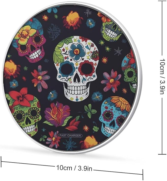 Flower Cactus Sugar Skull Wireless Charger Fast Wireless Charging Pad with USB Cable 10W Anti-Slip Magnetic Wireless Charger Portable Slim Charger Puck Travel Charging Station