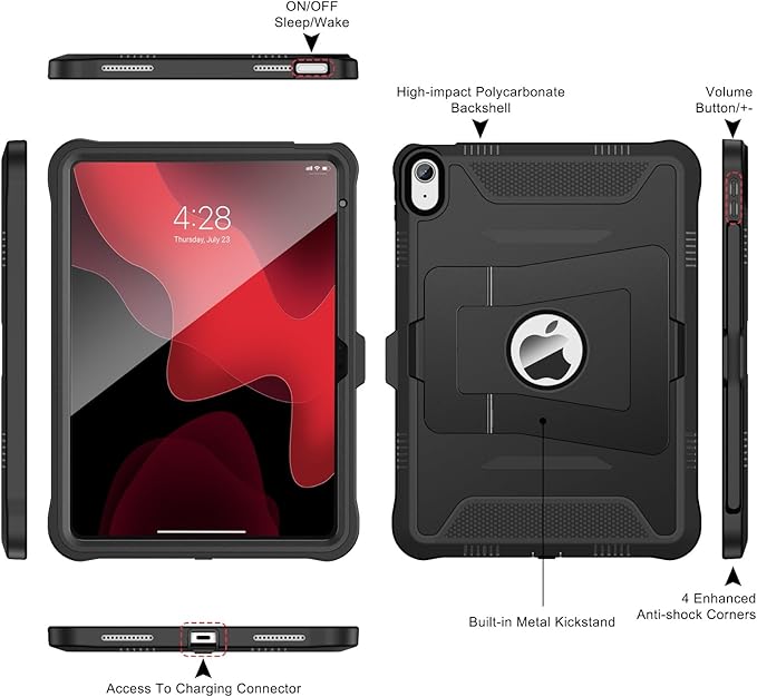 Soke Case for iPad (A16) 11th Generation 11-Inch 2025 /10th Generation 10.9-Inch 2022 with Screen Protector and Multi-Angle Kickstand Rugged Full Body Heavy Duty Protective Cover - Dark Black