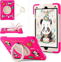Case for iPad 9th/8th/7th GenerationCute 3D Cool Panda Warrior Design Cover with Screen Protector Rugged Protective Cartoon Case with Stand/Strap/Pen Slot for iPad 10.2 Kids Teens (Rose+White)