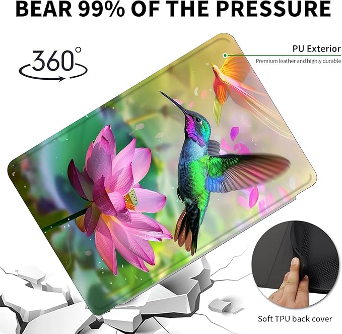 Case for Samsung Galaxy Tab S9 FE 5G 10.9 Inch/Galaxy Tab S9 11 Inch 2023360 Degree Rotating Swivel PU Leather Stand Slim Flip Folio Cover with Auto Wake/SleepHummingbird Lotus