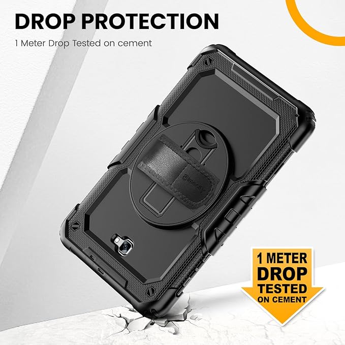 Timecity Case for Samsung Galaxy Tab A 10.1 inch 2016 Release SM-T580 T585 T587 Heavy Duty Protection Case with Screen Protector Stand Hand Strap and Shoulder Strap - Black