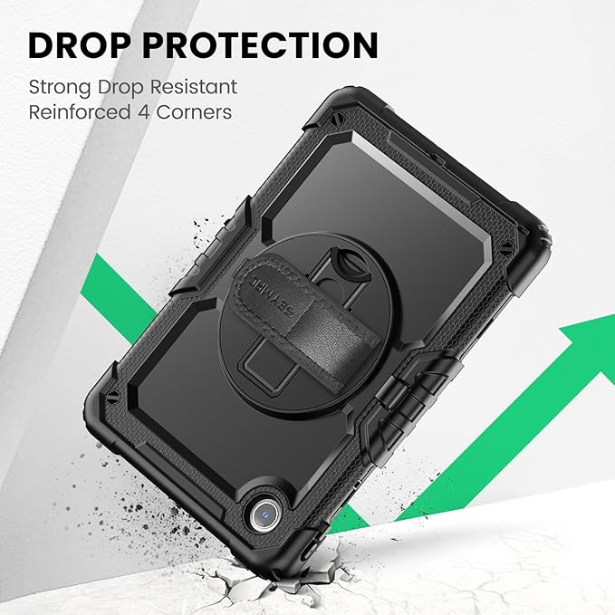 SEYMAC Case for Lenovo Tab M11/K11 11 Inch Heavy Duty Shockproof Protective Case with Screen Protector 360° Rotating Stand Hand/Shoulder Strap and Pen Holder Black