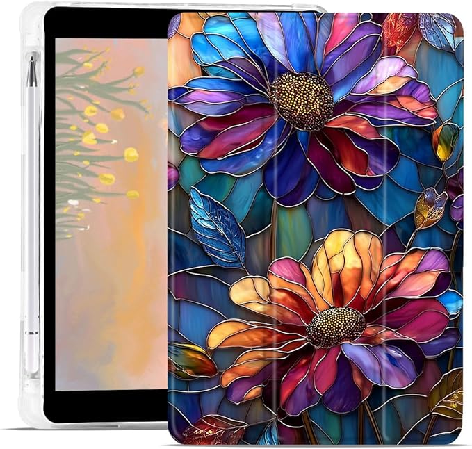 Cute Vibrant Flower Case for iPad 10th Generation 2022 10.9/ iPad (A16) 11th Gen 2025 11 Floral Aesthetic Design Foldable Leather Protective Case Soft Back Cover with Pencil Holder