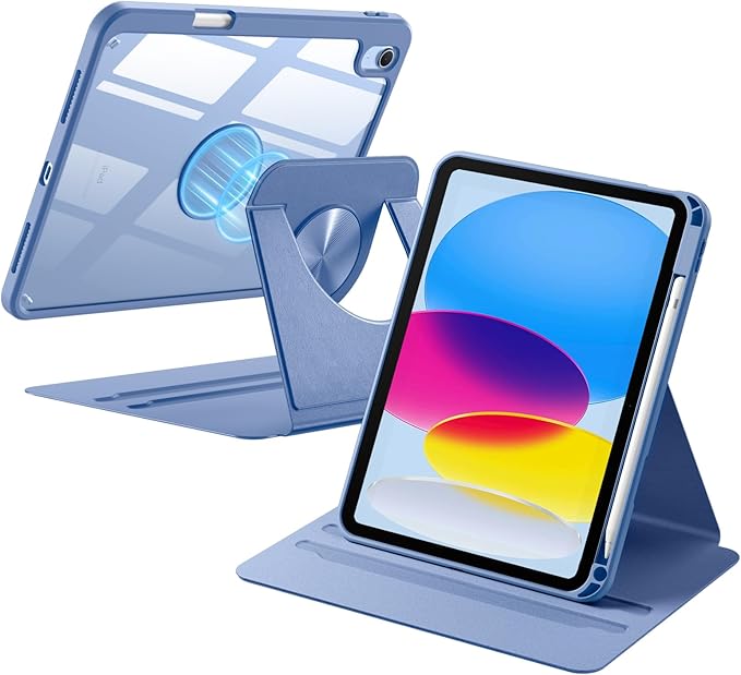 Wenlaty for iPad (A16) 11th Generation Case 11 Inch 2025 for iPad 10th Generation Case 10.9 Inch 2022 with Pencil Holder 360° Rotating Protective Stand Cover Detachable Magnetic Back Bluemist
