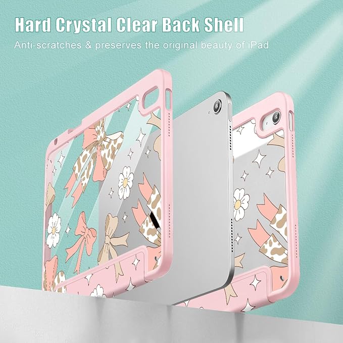 Tuiklol Case for iPad 11 inch (A16 Chip) 2025 Gen 11th / iPad 10.9 inch 2022 10th Gen Buit in Pencil Holder with Shockproof Cover Clear Transparent Back Shell Auto Wake/SleepLeopard Bow Gary