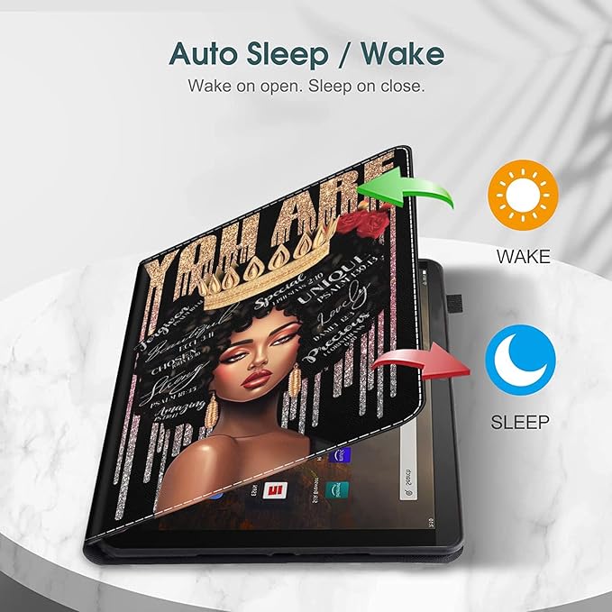 Case for Amazon Fire HD 10 Tablet (9th/7th/5th Generation2019/2017/2015 Release) Multi-Angle Smart Stand Cover Auto Sleep/WakeAfrican American Black Afro Women Girl Inspirational Quotes