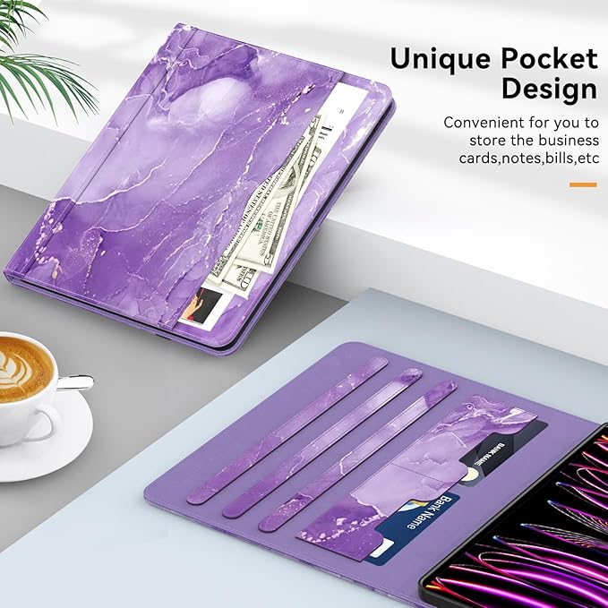 Case for New iPad Pro 12.9 inch 6th/5th/4th/3rd Generation 2022/2021/2020/2018 12.9'' ipad Pro Leather Folio Protective Cover 6/5/4/3 Gen with Pencil Holder Auto Wake/Sleep Marble Purple
