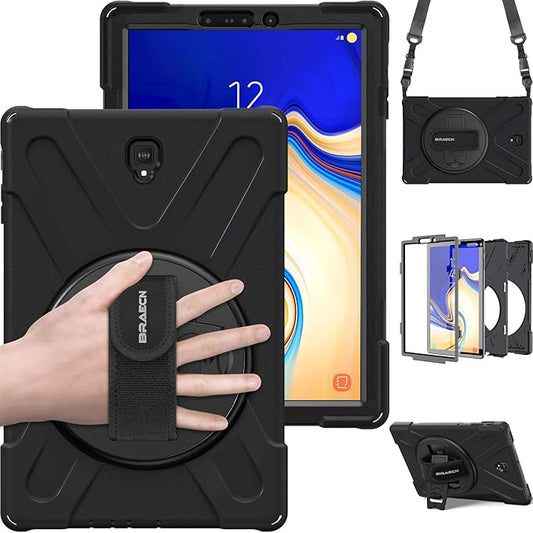 BRAECN for Galaxy Tab S4 10.5 CaseHeavy Duty Shock-Proof Case with 360 Degree Kickstand/Hand Strap and Carrying Shoulder Strap for Samsung Galaxy Tab S4 10.5 inch 2018 SM-T830/T835/T837(Black)