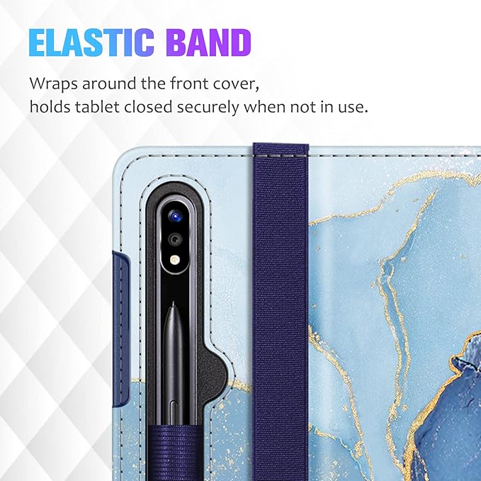 Fintie Case for Samsung Galaxy Tab S10+/ S9+/ S8+/ S7 FE/ S7+ 12.4 Inch Multi-Angle Viewing Protective Cover with Pocket Auto Sleep/Wake Ocean Marble