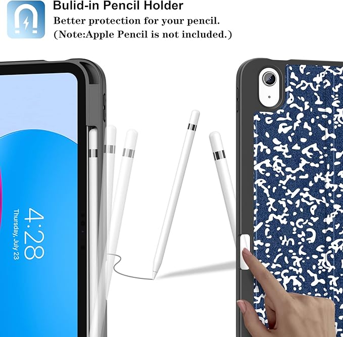 Supveco Case for iPad (A16) 11th Generation 11 inch (2025)iPad 10th Generation 10.9 inch (2022) with Pencil Holder-[Auto Wake/Sleep]Premium Folio Stand Case with Soft TPU Back Cover-Navy