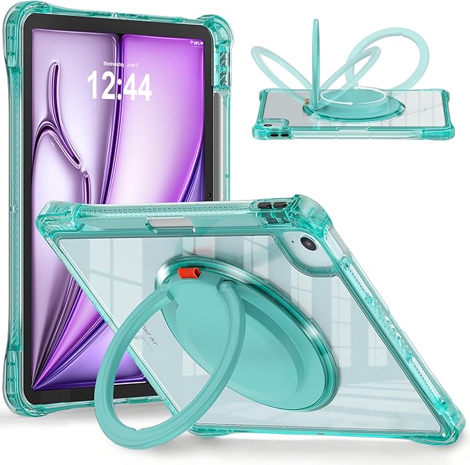 MEEgoodo Case for iPad Air 11 inch (M4) 2026/(M3) 2025/(M2) 2024&ampiPad Air 5th/4th Generation 10.9 inch 2022 2020Soft TPU Frame Tablet Cover with Rotating Stand/Clear Acrylic/Pencil HolderLight G