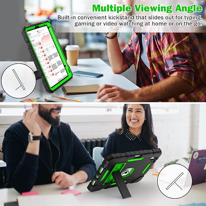 Grifobes Case for iPad mini 7 (A17 Pro) 2024 / Mini 6 2021 8.3 inch Heavy Duty Shockproof Rugged Cover with Pencil Holder Stand for I Pad Mini 7th/6th Gen 8.3 Case (Black+Green)