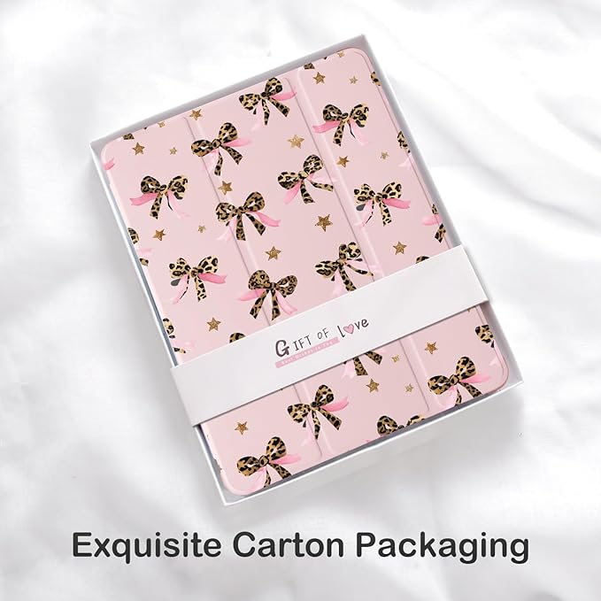 Cute Ribbon Bow Star for iPad 5th/6th Generation Case with Pencil Holder Auto Sleep/Wake Pink Leather Soft TPU Back Cover for iPad 9.7 Inch