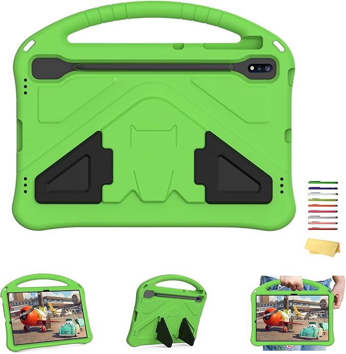 Kids Case for Galaxy Tab S9 FE Plus 12.4 inch 2023 (SM-X610/SM-X616) UUcovers Stand Cover with S Pen Holder/Kickstand/Handle Soft Shockproof Lightweight Rugged Cover for Tab S9 FE + 12.4 Green