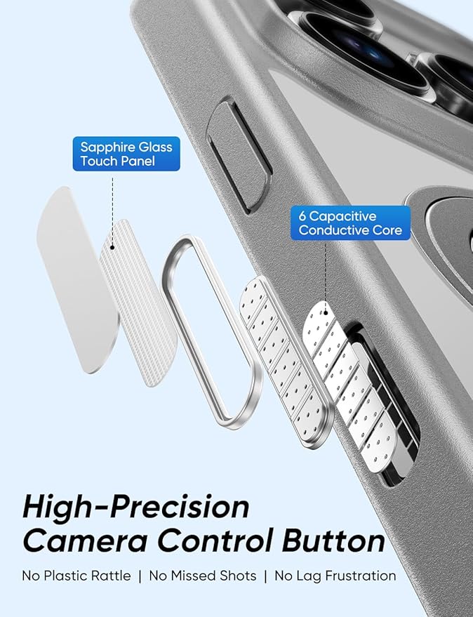 MAGIC JOHN 360° Rotatable Magnetic Invisible Stand for iPhone 16 Pro Max Case [Camera Control Button] [Compatible with MagSafe] 16FT Shockproof for iPhone 16 Pro Max Case with Kickstand Gray