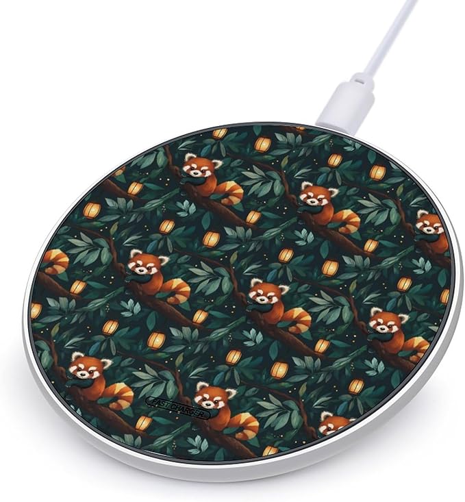 Red Panda Nighttime Tree Wireless Charger Anti-Slip Wireless Charging Pad Slim Charger Mat for Men Women