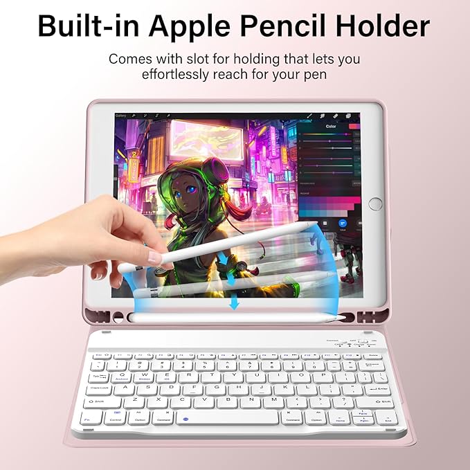 kenke for iPad 6/5th Generation Case with Keyboard 9.7 Inch 2018/2017 iPad Air 2/1 Detachable Wireless Bluetooth iPad Keyboard Case with Built-in Left Side Pencil Holder Auto Wake/Sleep (Pink)