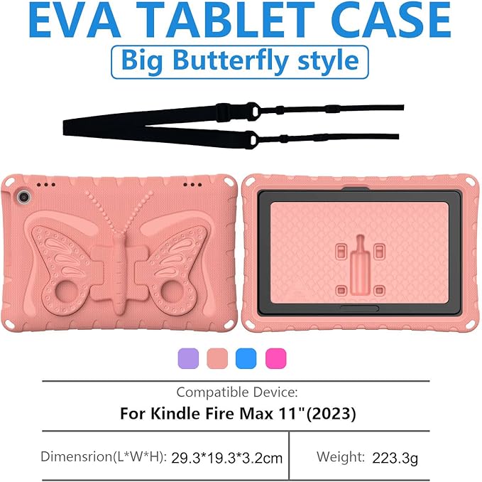 for Kindle Fire Max 11 (2023) Butterfly Wings Kickstand Kids Girl Tablet Case EVA Material Light Weight Shockproof Rugged Heavy Duty Kids Tablet Case for Kindle Fire Max 11 (2023) (Pink)