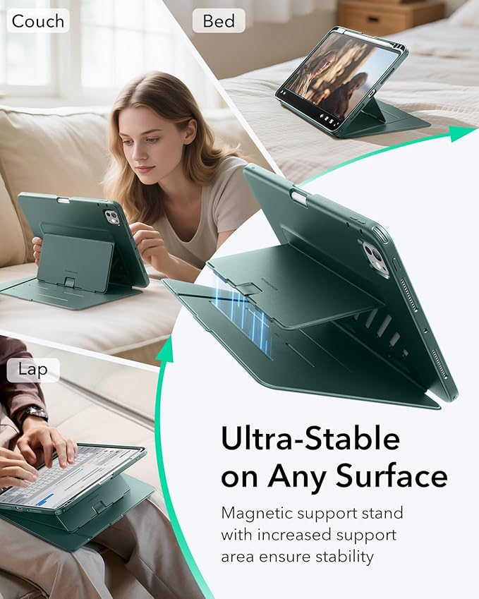 ESR for iPad Pro 11 Inch Case (M5/M4) 2025/2024 Vertical Stand Cover Multi Stand Angles Ultra-Stable Case with Pencil Holder Flip Series Green