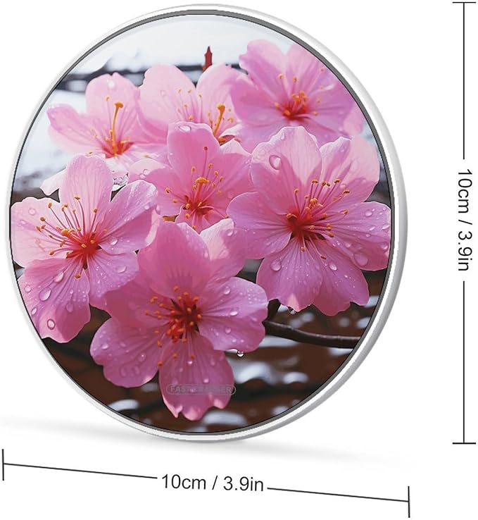 Pink Flower Wireless Charger Fast Wireless Charging Pad with USB Cable 10W Anti-Slip Magnetic Wireless Charger Portable Slim Charger Puck Travel Charging Station
