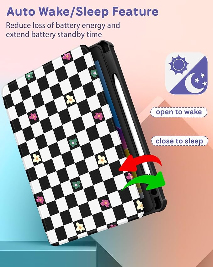for iPad Air 11 inch Case Air 5th/4th Generation 10.9 Pro 11'' Case Women Girls for Apple Pencil Holder Cute Plaid Rotating Folio Cover for iPad Air 11 2024 (M2) 10.9 2022 2020 Pro 11