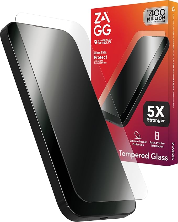 ZAGG Glass Elite iPhone 15 Pro Screen Protector - 5X Stronger with Reinforced Edges Scratch &amp Smudge-Resistant Surface InvisibleShield Easy to Install
