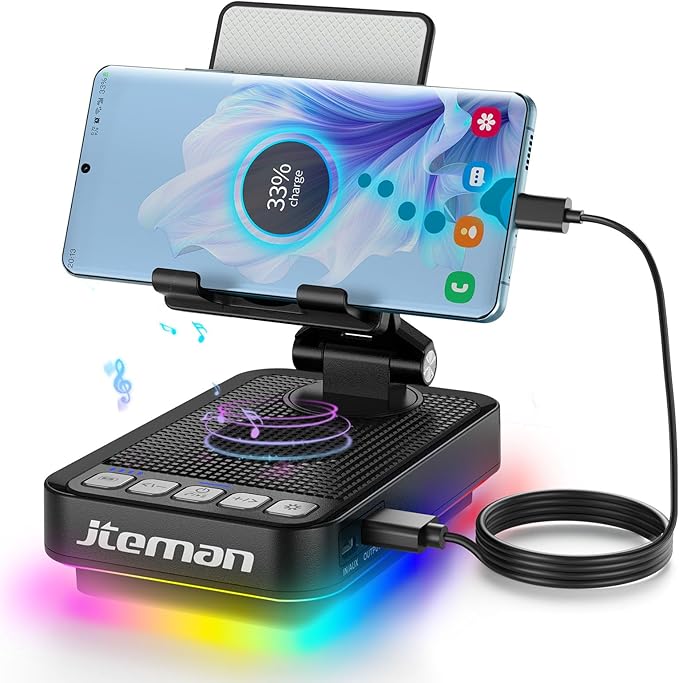 JTEMAN Gifts for Men Women Phone Stand Bluetooth Speaker with Light and Charging Function 360 Rotating Phone Holder Cool Tech Gifts for Dad Mom Husband Unique Birthday Gift Ideas