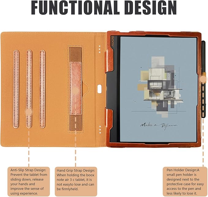 E NET-CASE Case for 10.3 Boox Note Air4 C (2024)/Boox Note Air3 C/Air3 B/W Tablet (2023) New Upgraded Design 360 Degree Rotating Stand Cover with Pen Holder/Hand Strap Auto Sleep/Wake (Brown)