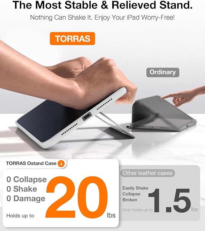 TORRAS Ostand K1 Guardian for iPad mini 7 A17 Pro Case iPad mini 6 Case with Pencil Holder Ultra Stable Stand Multiple Adjustable Viewing Angles Slim Protective Kickstand iPad mini Case White