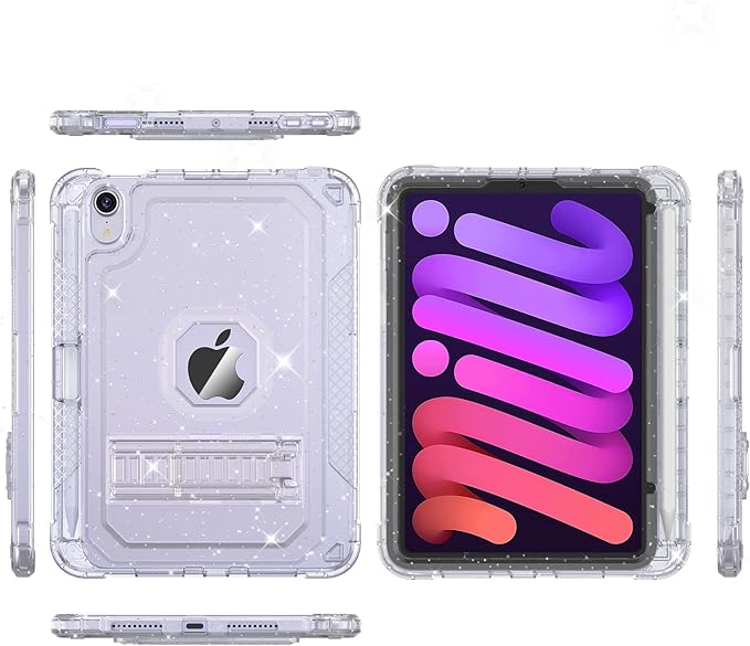 Case for iPad mini A17 Pro for iPad mini 7th/6th Generation Case 8.3 inch 2024/2021 with Pencil Holder/Stand Slim Cover for i Pad Mini 7/6 (Clear Glitter)